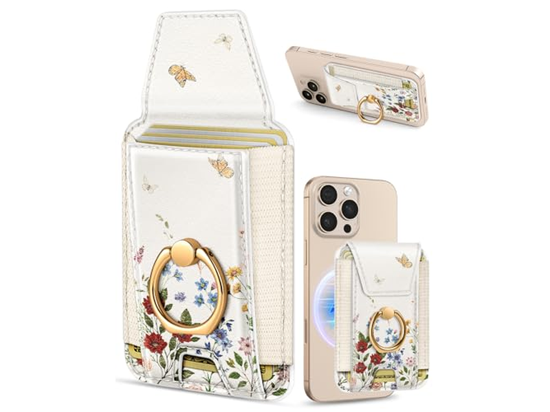 Magnetic Card Holder with Ring Stand for Phone - Fits 7 Cards