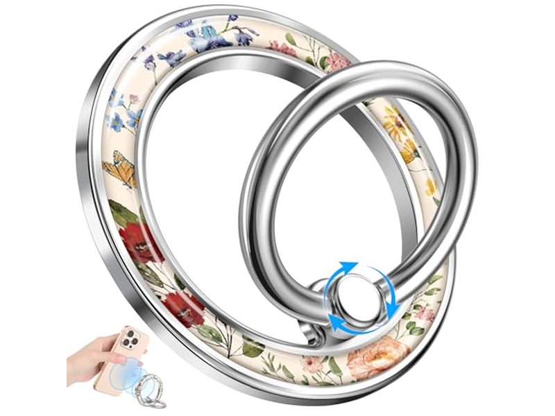 Magnetic Phone Ring Holder Grip Stand with Floral Design