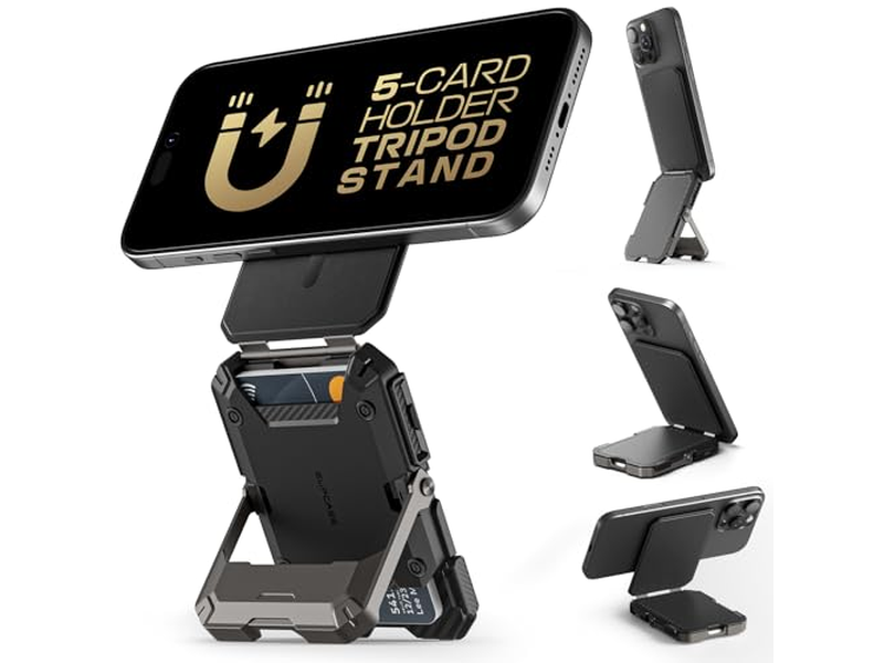 Magnetic Wallet with Stand Holds 5 Cards RFID Blocking Black