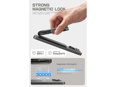 Magnetic Wallet with Stand Holds 5 Cards RFID Blocking Black