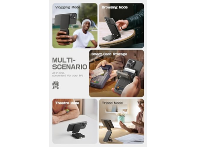 Magnetic Wallet with Stand Holds 5 Cards RFID Blocking Black