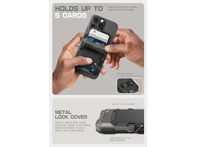 Magnetic Wallet with Stand Holds 5 Cards RFID Blocking Black