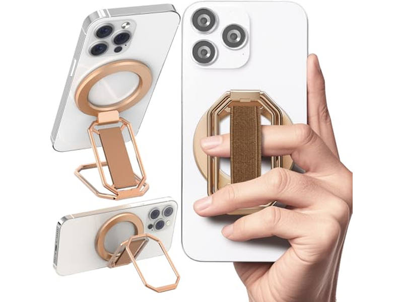 4-in-1 Magnetic Phone Grip Stand with Finger Strap Loop and Kickstand