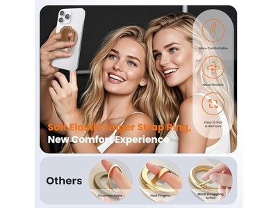 4-in-1 Magnetic Phone Grip Stand with Finger Strap Loop and Kickstand