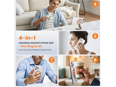 4-in-1 Magnetic Phone Grip Stand with Finger Strap Loop and Kickstand