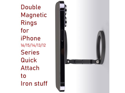 Double Magnetic Ring Phone Holder Quick Attach to Any Iron Surface