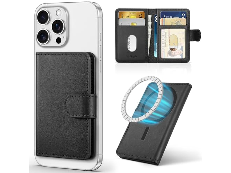 Genuine Leather Magnetic Card Holder with RFID Blocking and 6 Slots