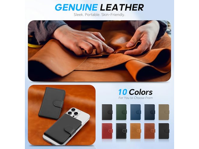 Genuine Leather Magnetic Card Holder with RFID Blocking and 6 Slots