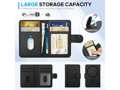Genuine Leather Magnetic Card Holder with RFID Blocking and 6 Slots