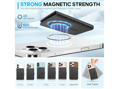 Genuine Leather Magnetic Card Holder with RFID Blocking and 6 Slots