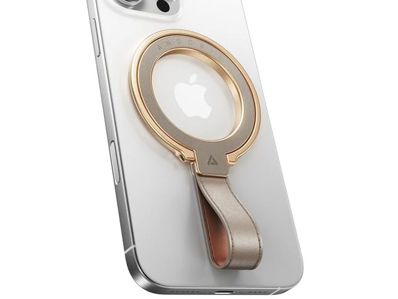 Leather Magnetic Phone Grip with Adjustable Ring Kickstand for MagSafe