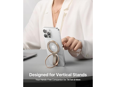 Leather Magnetic Phone Grip with Adjustable Ring Kickstand for MagSafe