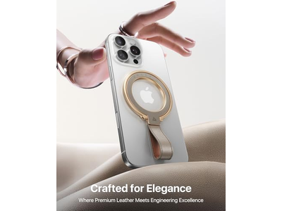 Leather Magnetic Phone Grip with Adjustable Ring Kickstand for MagSafe