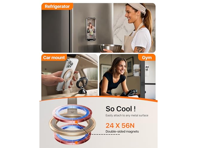 Leather Magnetic Phone Grip with Adjustable Ring Kickstand for MagSafe