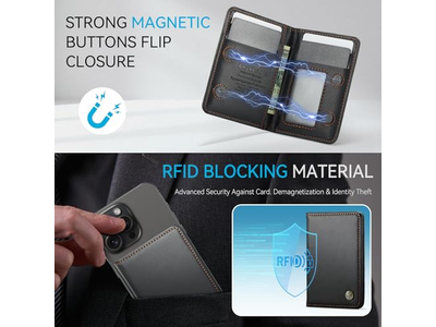 Magnetic Card Holder RFID Blocking PU Leather Minimalist Phone Wallet