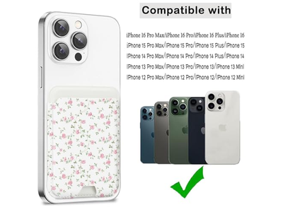 Magnetic Card Holder Wallet Compatible with iPhone Fits 3 Cards Pink