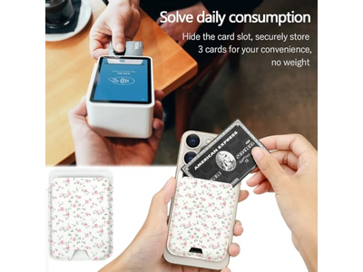 Magnetic Card Holder Wallet Compatible with iPhone Fits 3 Cards Pink
