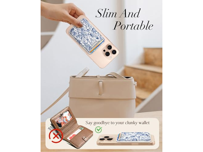 Magnetic Card Holder Wallet for iPhone - Blue Flower Pattern Fits 3 C