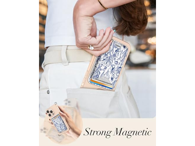 Magnetic Card Holder Wallet for iPhone - Blue Flower Pattern Fits 3 C