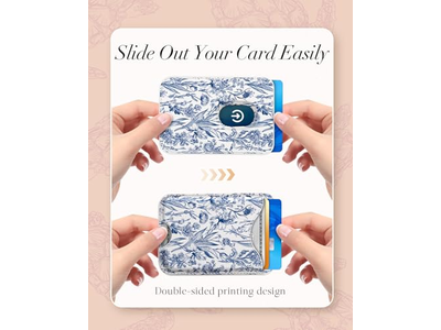 Magnetic Card Holder Wallet for iPhone - Blue Flower Pattern Fits 3 C