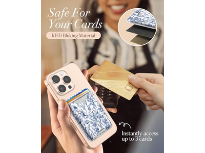 Magnetic Card Holder Wallet for iPhone - Blue Flower Pattern Fits 3 C