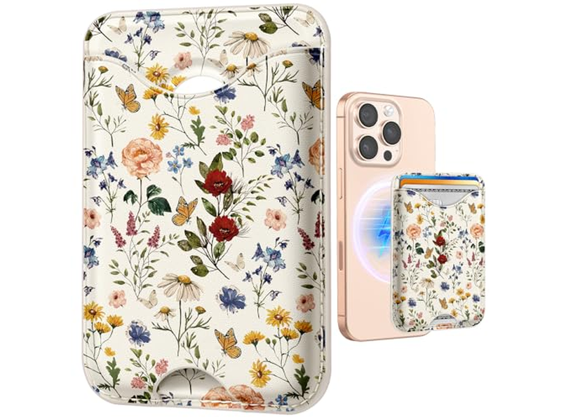 Magnetic Card Holder Wallet with Floral Pattern for iPhone Series