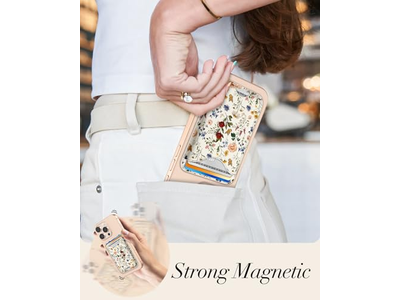 Magnetic Card Holder Wallet with Floral Pattern for iPhone Series