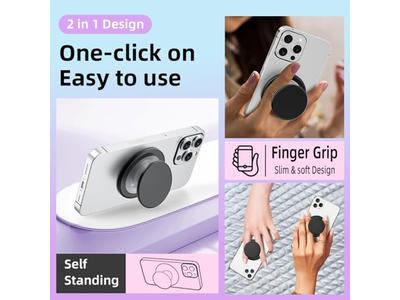 Magnetic Phone Grip Holder with Collapsible Stand Transparent Pink