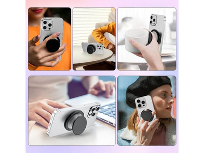 Magnetic Phone Grip Holder with Collapsible Stand Transparent Pink