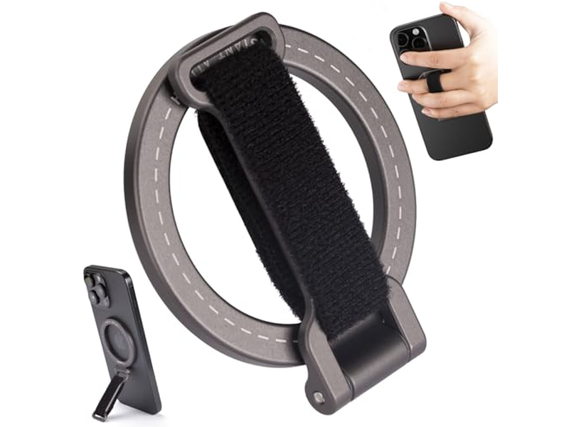 Magnetic Phone Grip Kickstand with Adjustable Strap and Strong Magnets