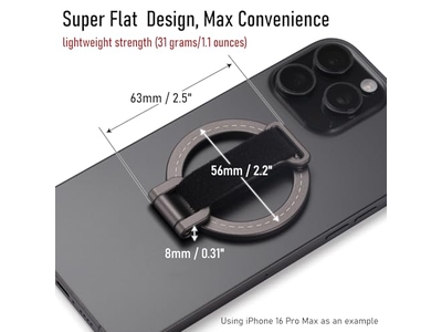 Magnetic Phone Grip Kickstand with Adjustable Strap and Strong Magnets