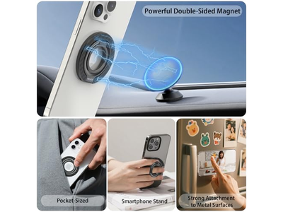 Magnetic Phone Grip Ring Stand with Removable Holder and Adapter 360degree