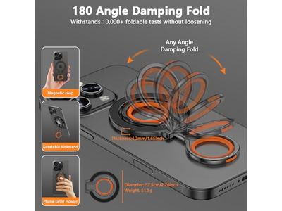 Magnetic Phone Grip Stand with Adjustable Kickstand and Finger Strap