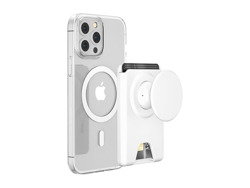 Magnetic Phone Grip Wallet Stand Expandable and Collapsible White