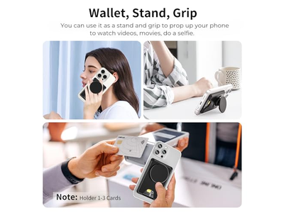 Magnetic Phone Grip Wallet Stand Expandable and Collapsible White