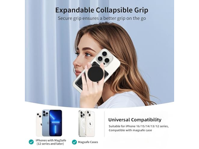 Magnetic Phone Grip Wallet Stand Expandable and Collapsible White