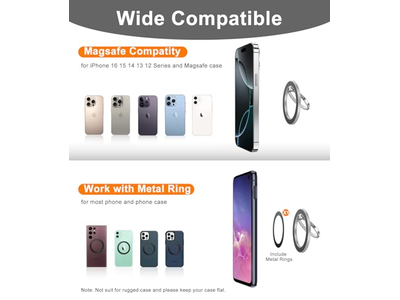 Magnetic Phone Ring Holder for Cell Phones Two-Sided Stand Silver