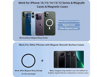 Magnetic Phone Ring Holder for MagSafe Adjustable Grip Stand Removab