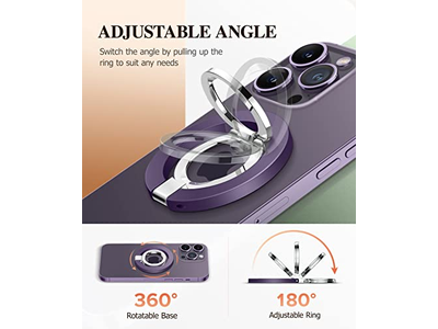 Magnetic Phone Ring Holder with Adjustable Stand and Kickstand - Purpl