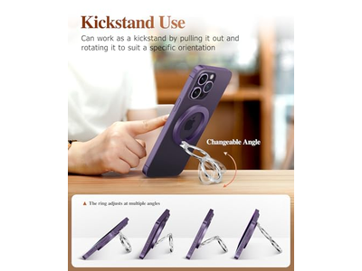 Magnetic Phone Ring Holder with Adjustable Stand and Kickstand - Purpl