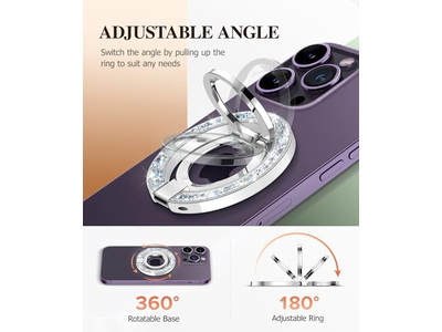 Magnetic Phone Ring Holder with Adjustable Stand and Kickstand