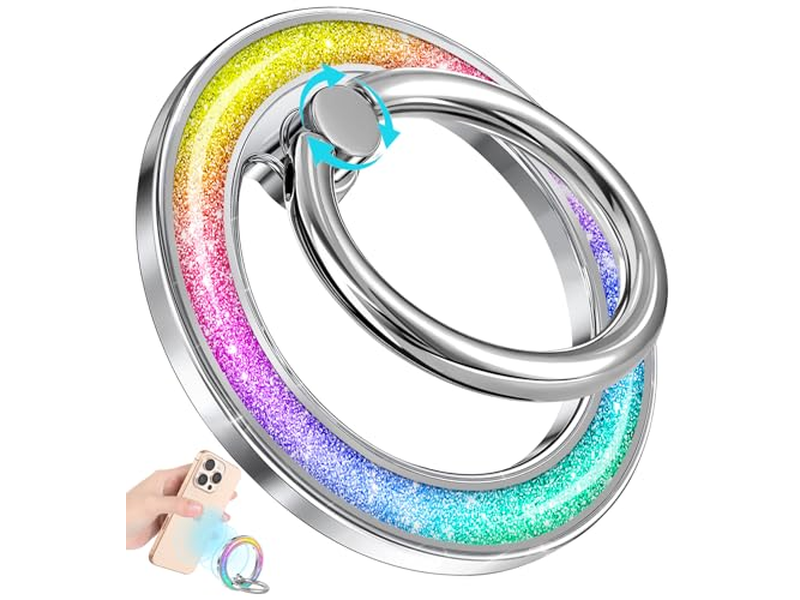 Magnetic Phone Ring Holder with Removable Finger Grip - Glitter Design