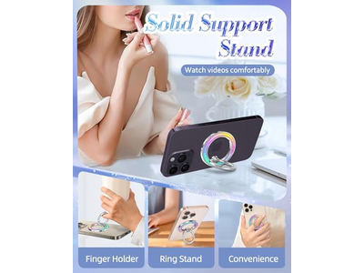 Magnetic Phone Ring Holder with Removable Finger Grip - Glitter Design