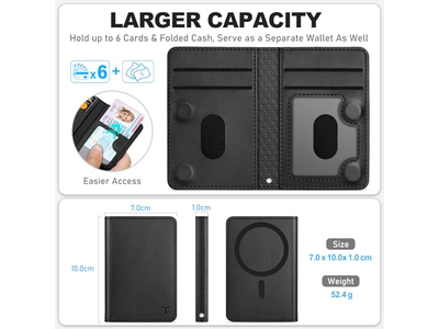 Magnetic Phone Wallet with 6 Card Holders RFID Blocking Black