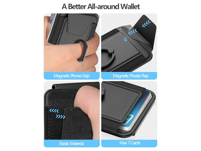 Magnetic Wallet for Phone 6-Card Holder RFID Blocking Black