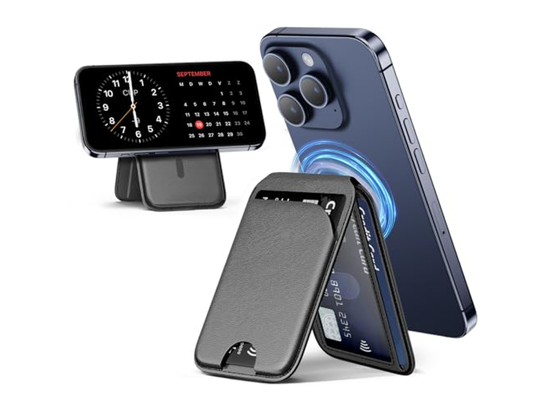 Magnetic Wallet for Phone Adjustable Leather Card Holder and Stand