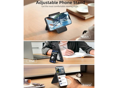 Magnetic Wallet Stand with Airtag Holder ID Window 4 Card Slots RFI