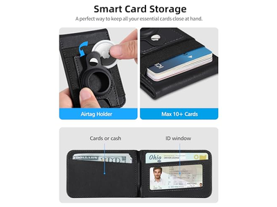 Magnetic Wallet Stand with Airtag Holder ID Window 4 Card Slots RFI