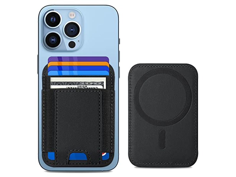 Magnetic Wallet with 2 Card Slots for iPhone Vegan Leather Black