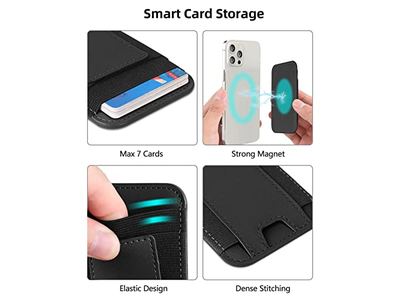 Magnetic Wallet with 2 Card Slots for iPhone Vegan Leather Black